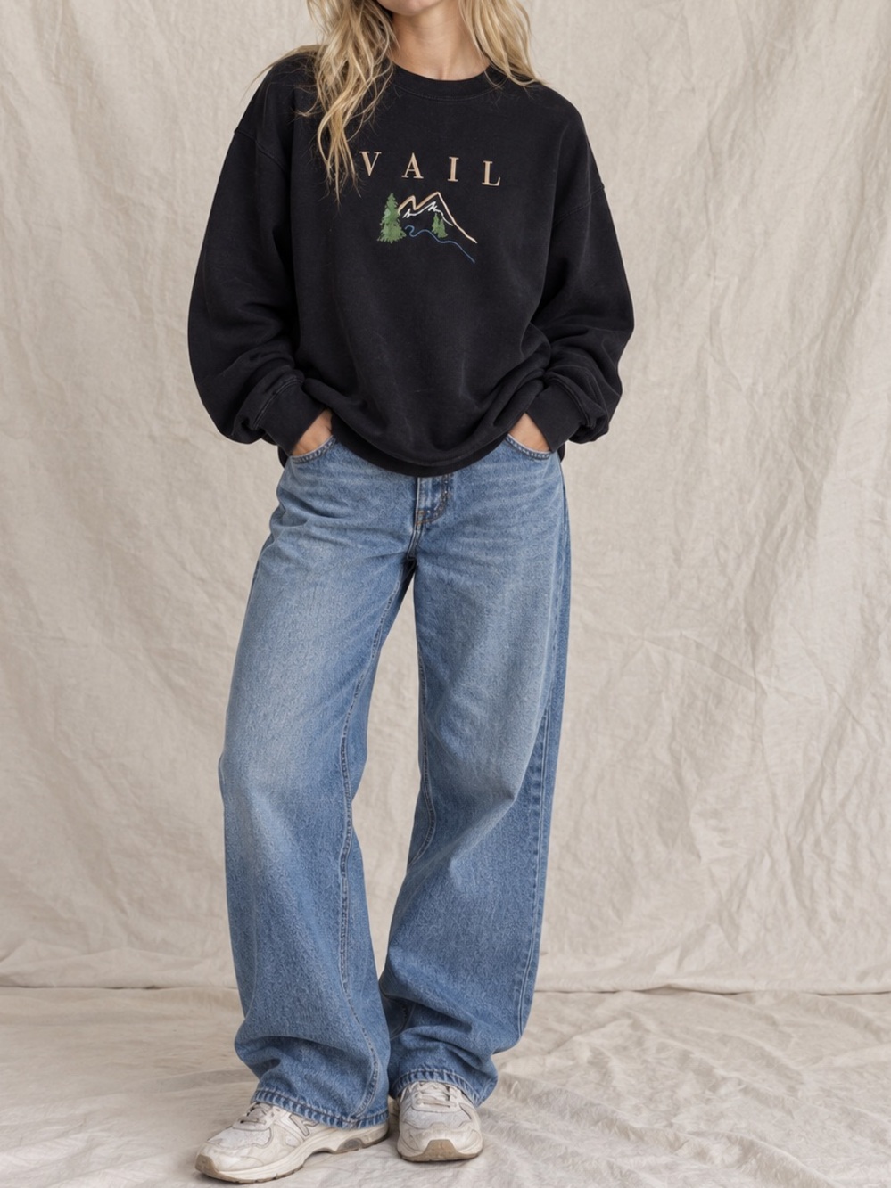 Vintage Gildan Vail Colorado Graphic Crewneck Ski Sweatshirt Black XL